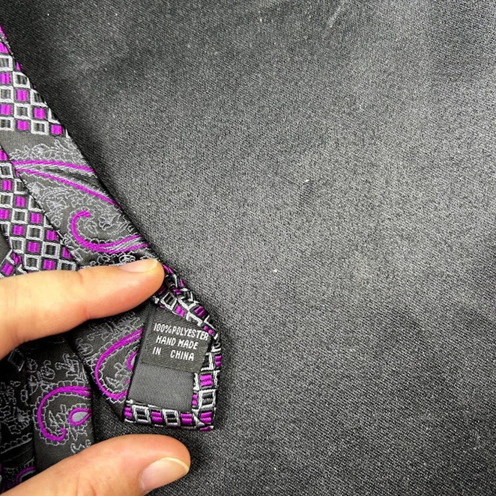 Bruno Conte Purple Grey Black 100% Polyester Men's Necktie Classic Pattern